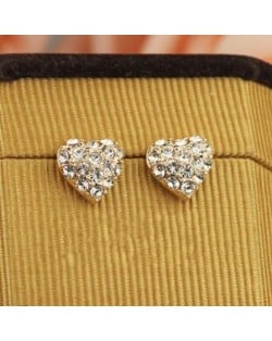 Rhinestone Inlaid Romantic Heart 18k Rose Gold Ear Studs