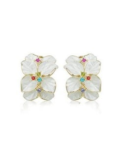 Colorful Rhinestones Embellished Dimentional Floral Design 18k Rose Gold Stud Earrings