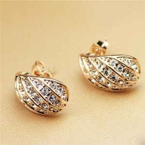 Rhinestone Embellished Pea Shape 18k Rose Gold Stud Earrings
