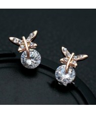 Glistening Rhinestone and Crystal Butterfly 18k Rose Gold Earrings