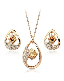 Crystal Inlaid Oval Waterdrop Design 18k Rose Gold Stud Earrings