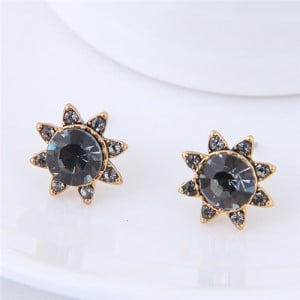 Czech Stones High Fashion Sun Flower Design Costume Stud Earrings