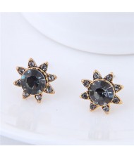 Czech Stones High Fashion Sun Flower Design Costume Stud Earrings