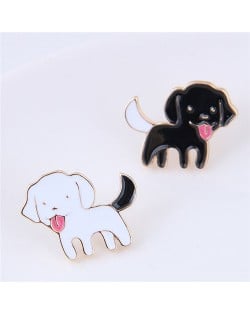 Adorable Black and White Dogs Asymmetric Fashion Stud Earrings