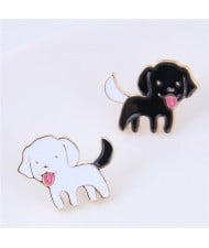 Adorable Black and White Dogs Asymmetric Fashion Stud Earrings