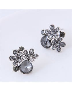 Czech Stones Shining Flowers Cluster Design Korean Fashion Costume Stud Earrings