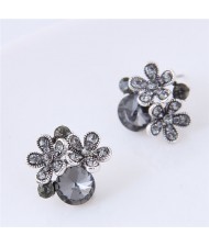 Czech Stones Shining Flowers Cluster Design Korean Fashion Costume Stud Earrings