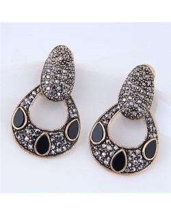 Czech Stone Embellished Unique Vintage Hollow Waterdrop Design Fashion Stud Earrings