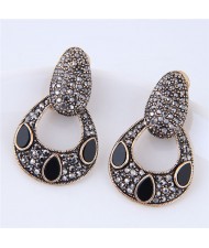 Czech Stone Embellished Unique Vintage Hollow Waterdrop Design Fashion Stud Earrings
