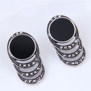 Czech Stone Embellished Vintage Round Waterdrops Dripping Design Fashion Stud Earrings