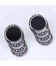 Czech Stone Embellished Vintage Round Waterdrops Dripping Design Fashion Stud Earrings