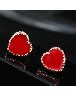 Valentine Fashion Red Heart Costume Stud Earrings