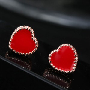 Valentine Fashion Red Heart Costume Stud Earrings