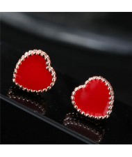 Valentine Fashion Red Heart Costume Stud Earrings