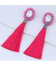 Resin Gem Floral Design with Threads Tassel High Fashion Costume Earrings - Rose