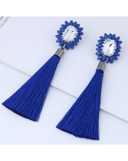 Resin Gem Floral Design with Threads Tassel High Fashion Costume Earrings - Blue