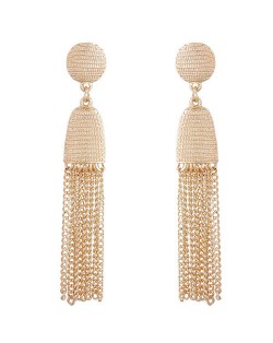 Elegant Dangling Tassel Button Fashion Stud Earrings - Golden