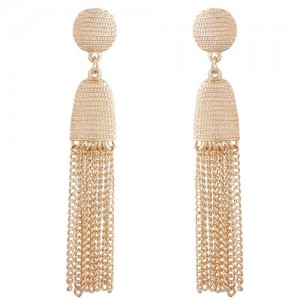 Elegant Dangling Tassel Button Fashion Stud Earrings - Golden