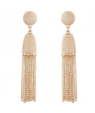 Elegant Dangling Tassel Button Fashion Stud Earrings - Golden
