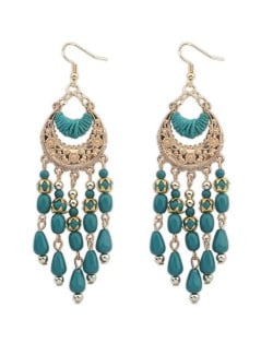 Hollow Arch Beads Tassel Bohemian Graceful Fashion Costume Earrings - Green