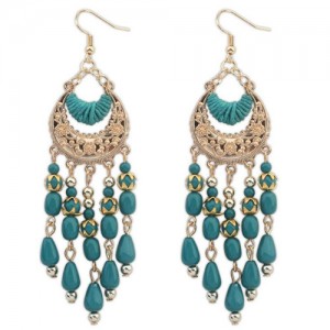 Hollow Arch Beads Tassel Bohemian Graceful Fashion Costume Earrings - Green
