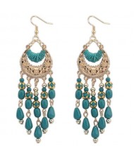Hollow Arch Beads Tassel Bohemian Graceful Fashion Costume Earrings - Green