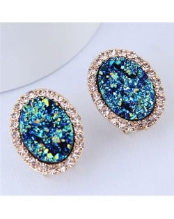 Rhinestone Surround Oval Fashion Gorgeous Design Costume Stud Earrings