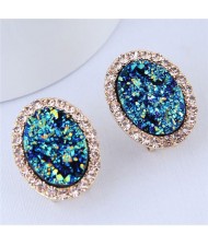 Rhinestone Surround Oval Fashion Gorgeous Design Costume Stud Earrings