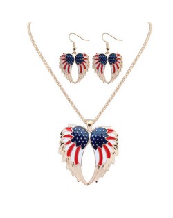 Colorful Oil-spot Glazed U.S. Angel Wings Design High Fashion Necklace and Earrings Set - Golden