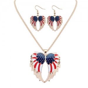 Colorful Oil-spot Glazed U.S. Angel Wings Design High Fashion Necklace and Earrings Set - Golden