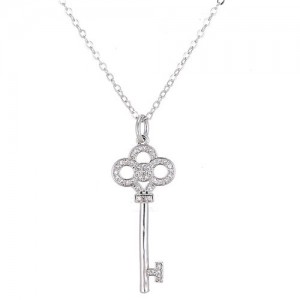 Shining Cubic Zirconia Key Pendant Fashion Necklace