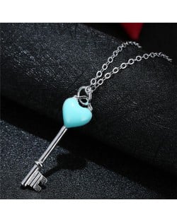 Teal Heart Sweet Key Pendant Fashion Necklace