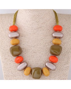 Assorted Candy Style Resin Gems Cluster Design Fashion Statement Necklace - Yellow