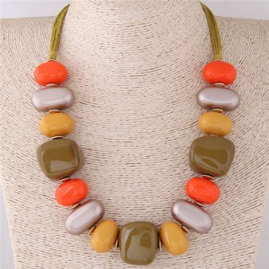 Assorted Candy Style Resin Gems Cluster Design Fashion Statement Necklace - Yellow