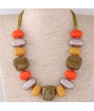 Assorted Candy Style Resin Gems Cluster Design Fashion Statement Necklace - Yellow