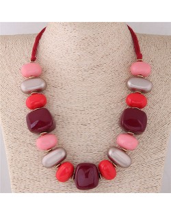 Assorted Candy Style Resin Gems Cluster Design Fashion Statement Necklace - Red