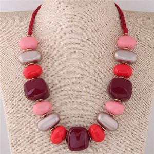 Assorted Candy Style Resin Gems Cluster Design Fashion Statement Necklace - Red