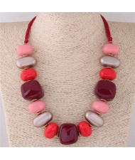 Assorted Candy Style Resin Gems Cluster Design Fashion Statement Necklace - Red