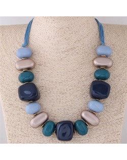 Assorted Candy Style Resin Gems Cluster Design Fashion Statement Necklace - Blue