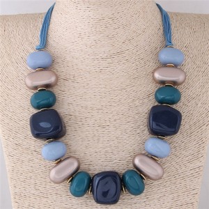 Assorted Candy Style Resin Gems Cluster Design Fashion Statement Necklace - Blue