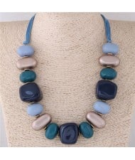 Assorted Candy Style Resin Gems Cluster Design Fashion Statement Necklace - Blue