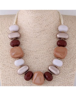 Assorted Candy Style Resin Gems Cluster Design Fashion Statement Necklace - Brown