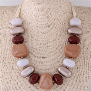 Assorted Candy Style Resin Gems Cluster Design Fashion Statement Necklace - Brown