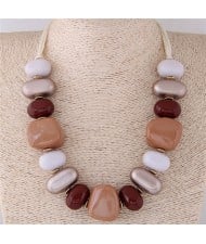 Assorted Candy Style Resin Gems Cluster Design Fashion Statement Necklace - Brown