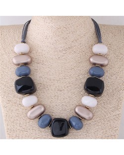 Assorted Candy Style Resin Gems Cluster Design Fashion Statement Necklace - Gray