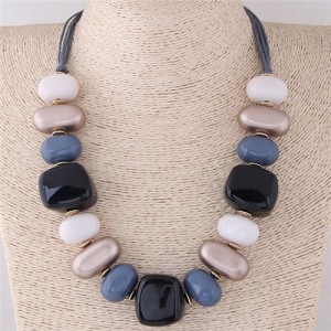 Assorted Candy Style Resin Gems Cluster Design Fashion Statement Necklace - Gray
