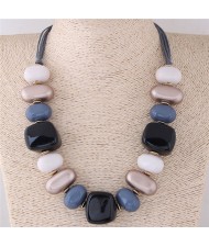 Assorted Candy Style Resin Gems Cluster Design Fashion Statement Necklace - Gray