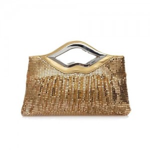 (5 Colors Available) Lips Handle Design Glistening Sequins Evening Handbag