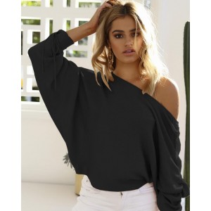High Fashion Off-shoulder Casual Style Women Top - Black