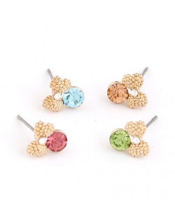 Sweet Bowknot Colorful Czech Rhinestone Ear Studs Set